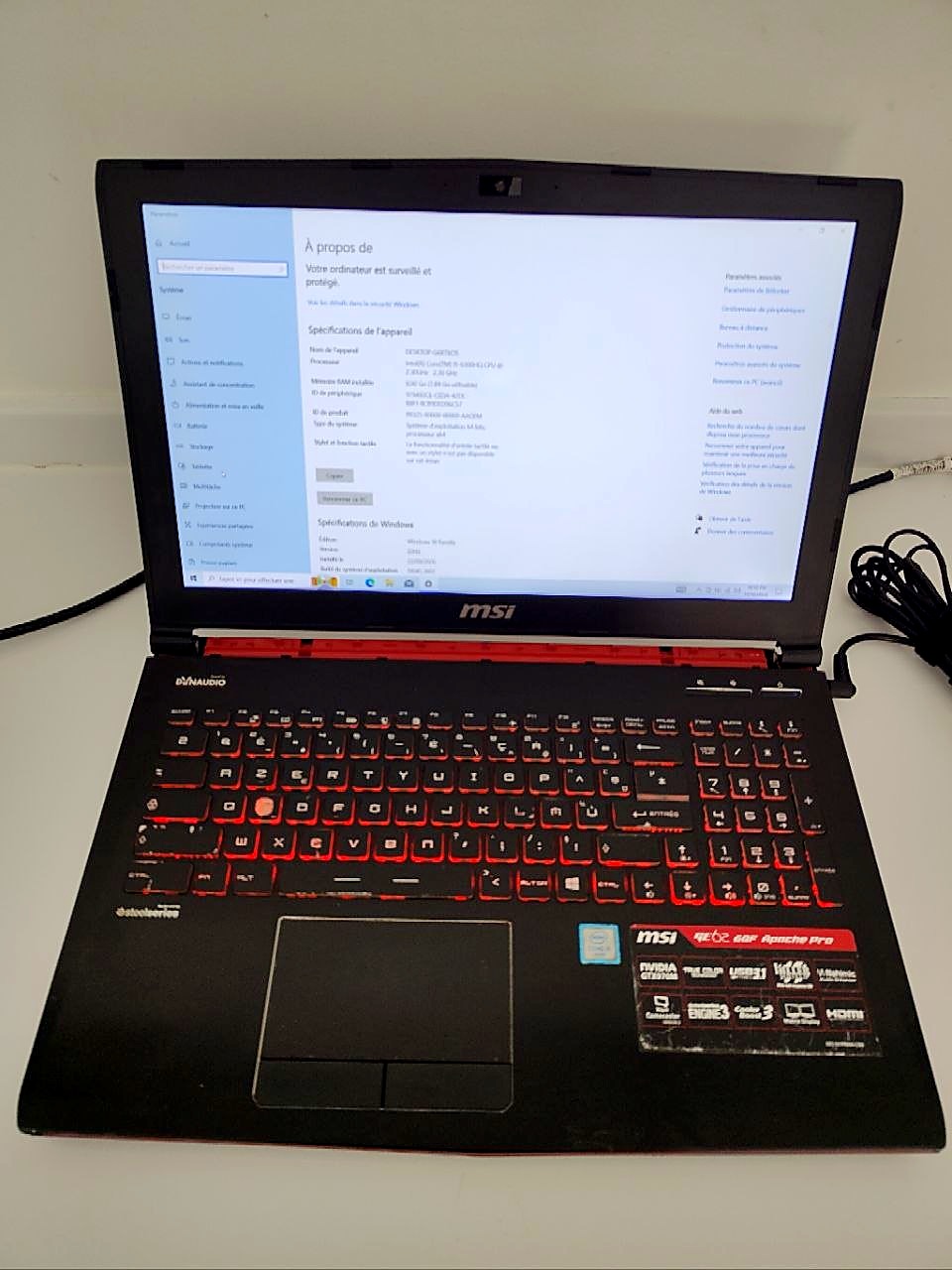 PC portable MSI GE62 Apache Pro i5-6300HQ 8 Go DDR4 SSD NVMe 128 Go + HDD 500 Go GTX 970M occasion